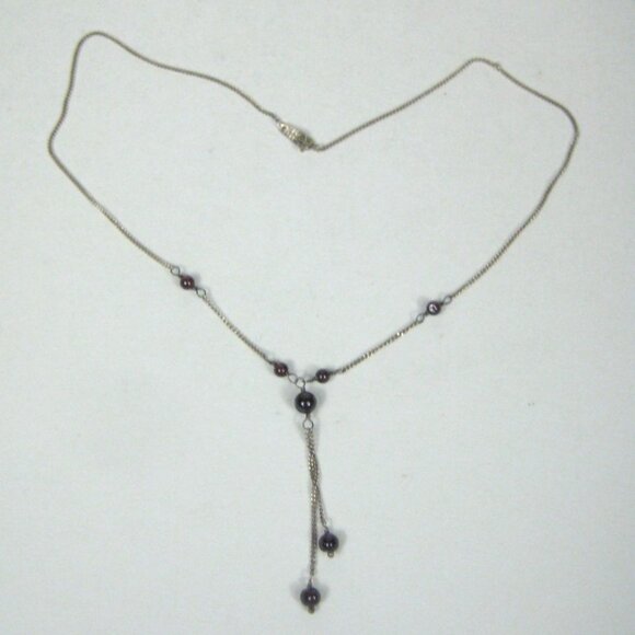 MM2 Mexico Sterling Silver Necklace Amethyst Stone Beads Y Shaped Chain 925 - Picture 1 of 10